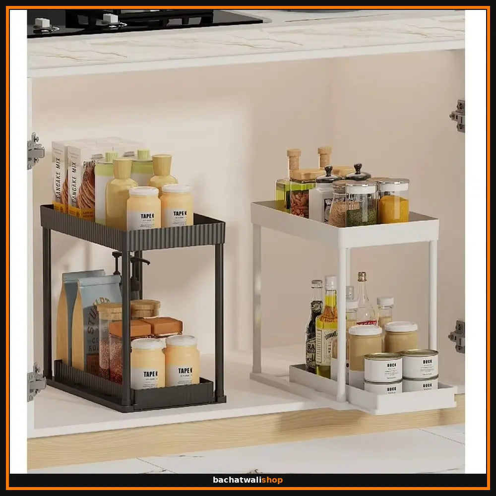 2-Tier Sliding Kitchen Cabinet Organizer Rack